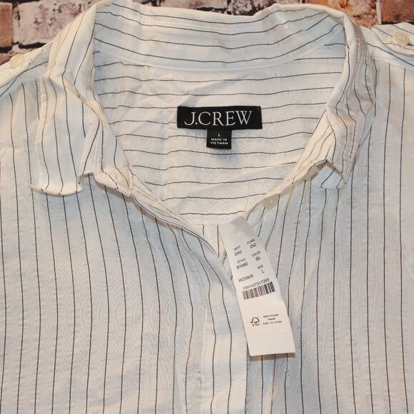 J. Crew Blouse Stripe Long Roll tab Sleeves Epaulets Button Front Women Size L - Picture 5 of 11